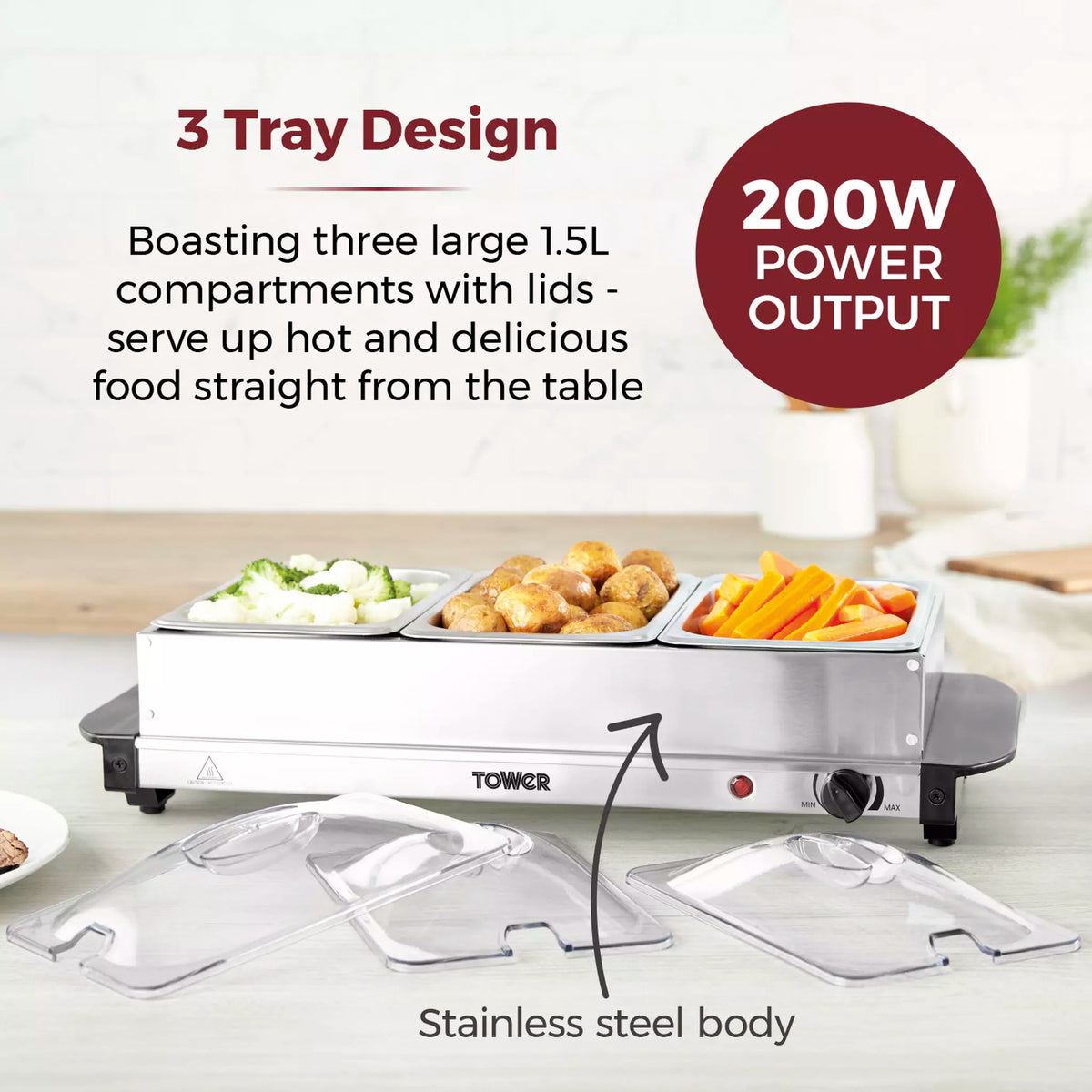 Tower 3 x 1.5L Buffet Server - Stainless Steel | T16150 from Tower - DID Electrical