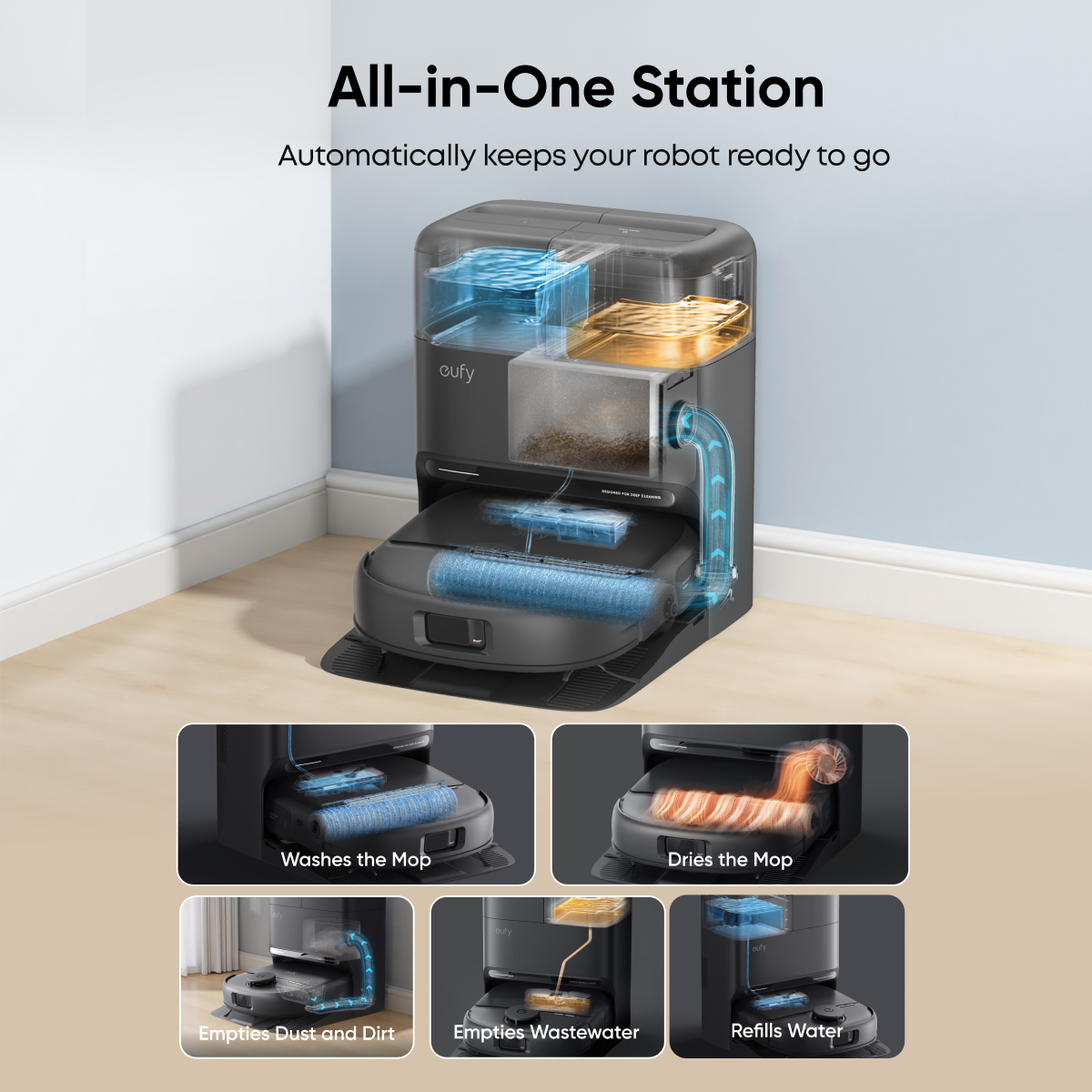 Eufy Omni C28A Bagless Robot Vacuum Cleaner with Accessory Kit - Black | T211AV10