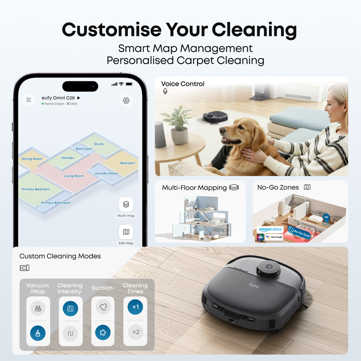 Eufy Omni C28A Bagless Robot Vacuum Cleaner with Accessory Kit - Black | T211AV10