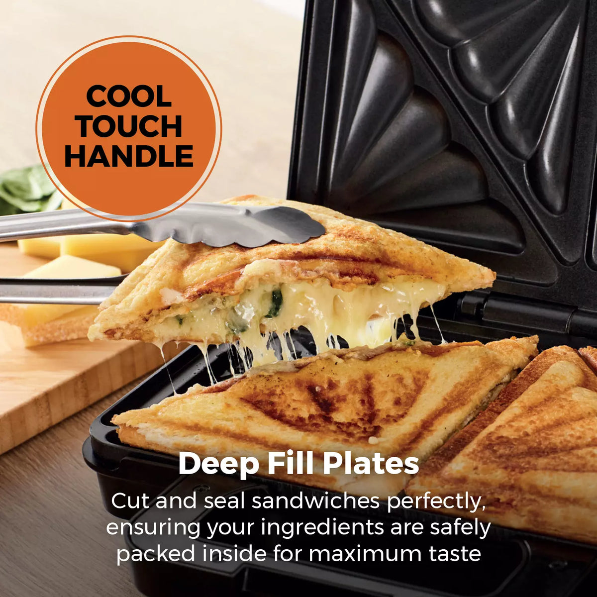 Tower 900W Deep Filled Sandwich Maker - Stainless Steel | T27031