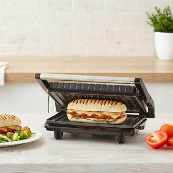 Tower 750W 3 Portion Health Grill &amp; Panini Press with Non-stick Cerastone Coating - Stainless Steel | T27038 from Tower - DID Electrical