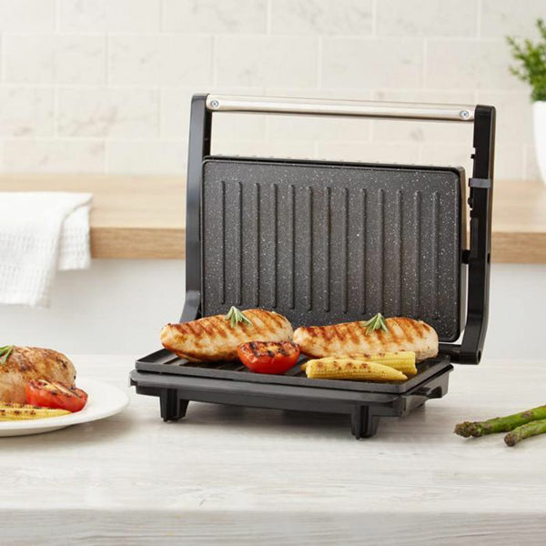 Tower 750W 3 Portion Health Grill &amp; Panini Press with Non-stick Cerastone Coating - Stainless Steel | T27038 from Tower - DID Electrical
