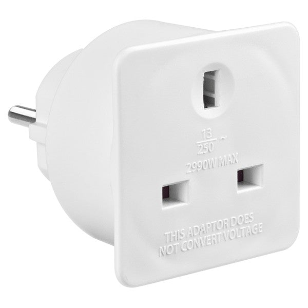 Masterplug UK to EU Travel Adaptor - White | TAEUR-MP from Masterplug - DID Electrical