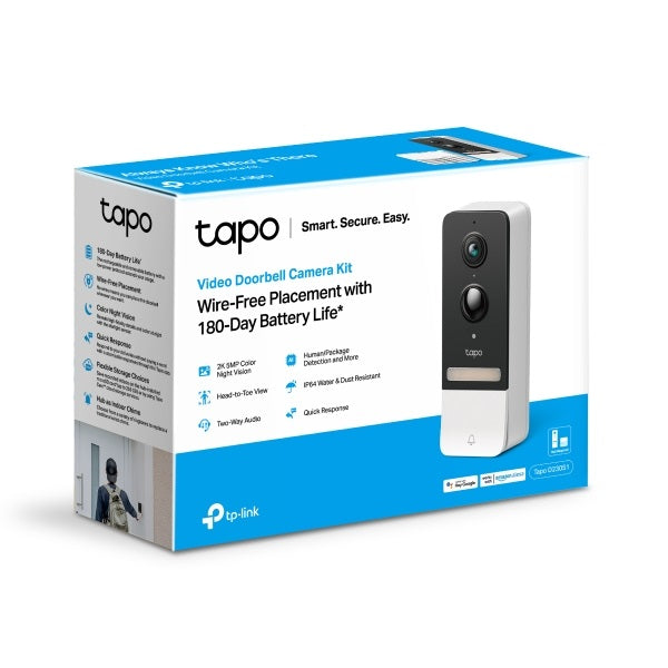 Tapo Smart Battery Video Doorbell Camera Kit - Black &amp; White | TAPOD230S1 from TP Link - DID Electrical