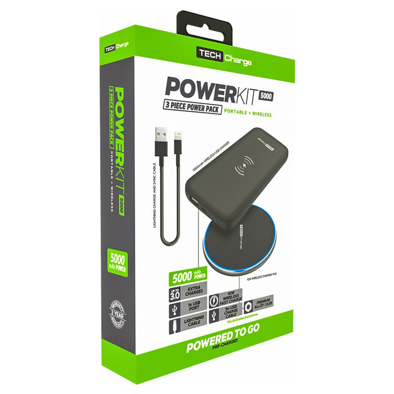 Telfords Techcharge 5000mAh Wireless Power Bank Charger &amp; Charging Pad - Black | TC1734 from Telfords - DID Electrical