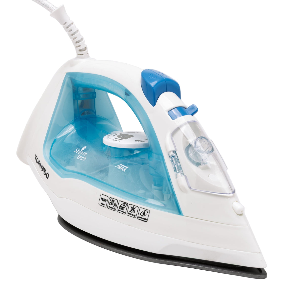 Tornado Steam Iron with Teflon Soleplate - White and Blue | TST-1800B from Tornado - DID Electrical