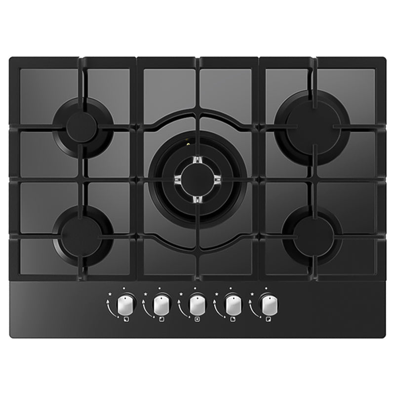 Cata 70CM 5 Zone Gas on Glass Hob - Black | UBGOG701BK from Cata - DID Electrical