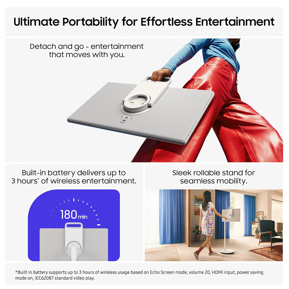Samsung The Movingstyle 27" QHD Smart TV with Touch Screen & Built-In Battery - White & Black | UE27LSM7FAXXXU from Samsung - DID Electrical