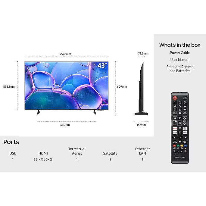 Samsung U7000F 43" 4K Smart TV - Black | UE43U7000FKXXU from Samsung - DID Electrical