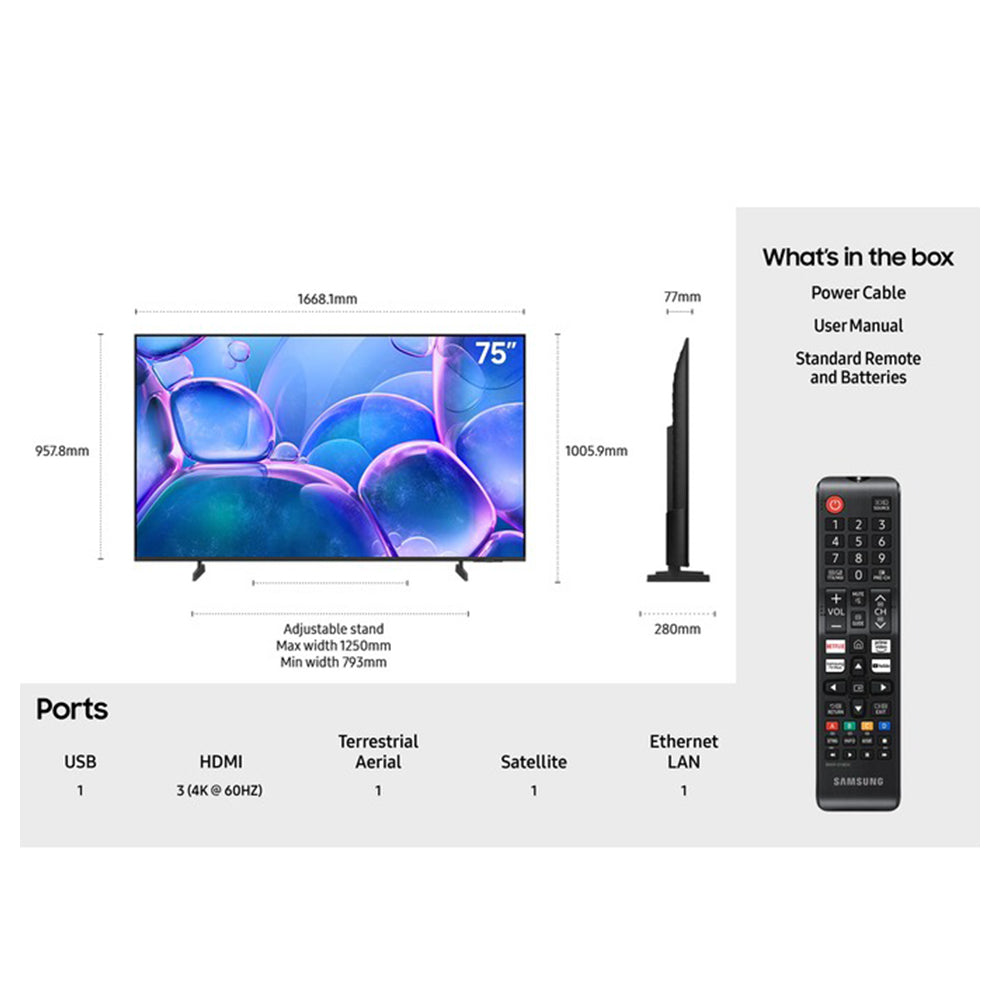 Samsung U7000F 75" 4K Smart TV - Black | UE75U7000FKXXU from Samsung - DID Electrical