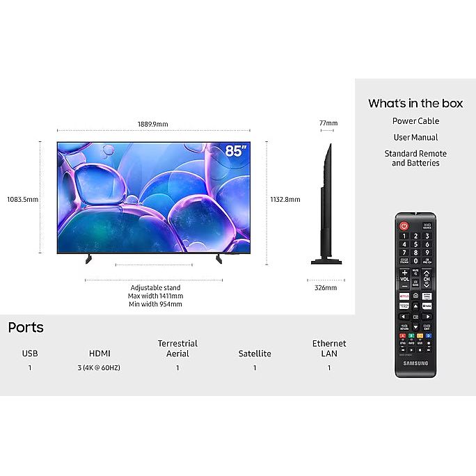Samsung U7000F 85&quot; 4K Smart TV - Black | UE85U7000FKXXU from Samsung - DID Electrical