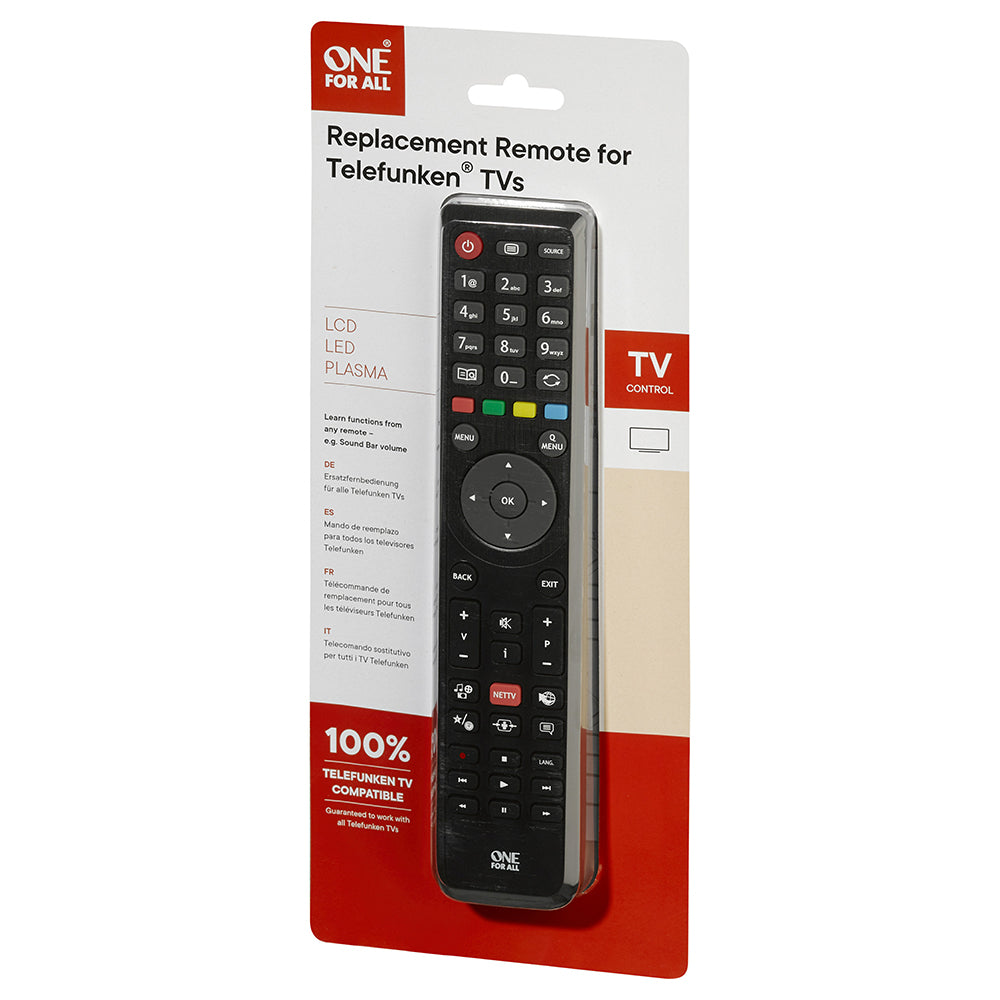 One For All Telefunken TV Replacement Remote Control - Black | URC1918 from Oneforall - DID Electrical