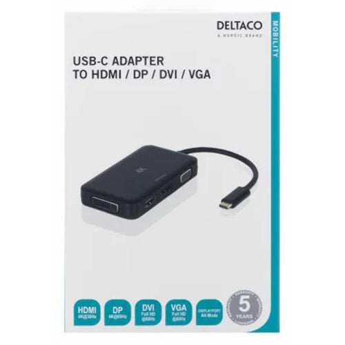 Deltaco USB-C to HDMI/DP/DVI/VGA Adapter - Black | USBCMULTI from Deltaco - DID Electrical