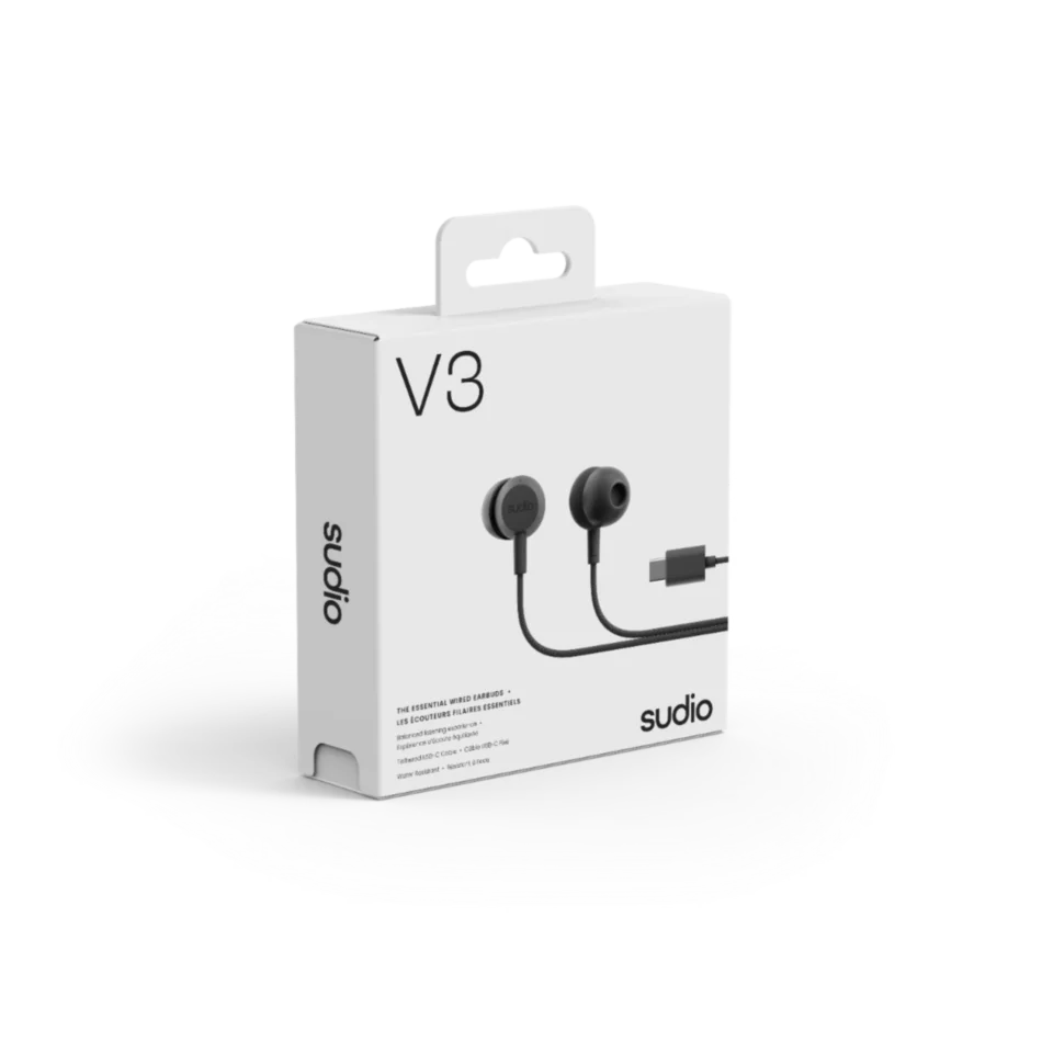 Sudio V3 The Essential In-Ear Wired Earbuds - Dusty Black | V3BLK