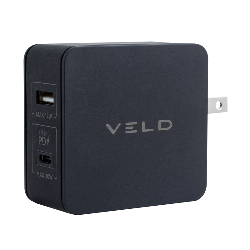 Veld Double Outlet 42W USB &amp; Type-C Fast Travel Charger - Black | VT42FB from Veld - DID Electrical