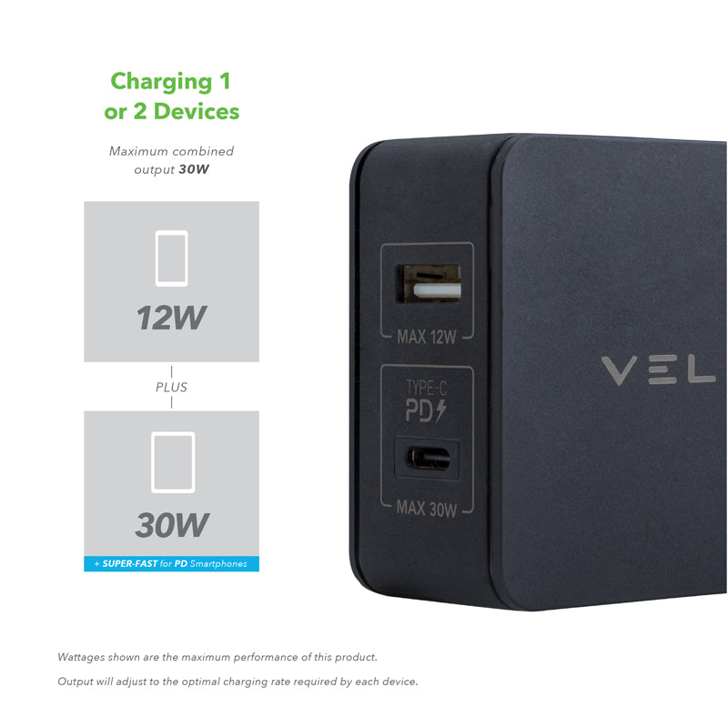Veld Double Outlet 42W USB &amp; Type-C Fast Travel Charger - Black | VT42FB from Veld - DID Electrical