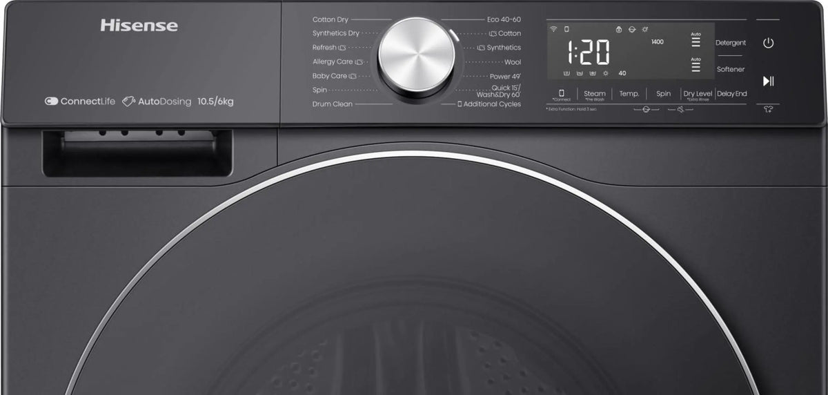 Hisense 5S Series 10.5KG/6KG 1400RPM Freestanding Washer Dryer - Black | WD5S1045BB