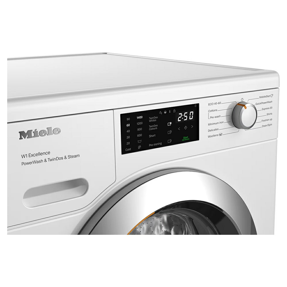 Miele PWash&amp;TDos&amp;Steam 9KG 1400RPM Freestanding Washing Machine - Lotus White | WEG885 WCS from Miele - DID Electrical