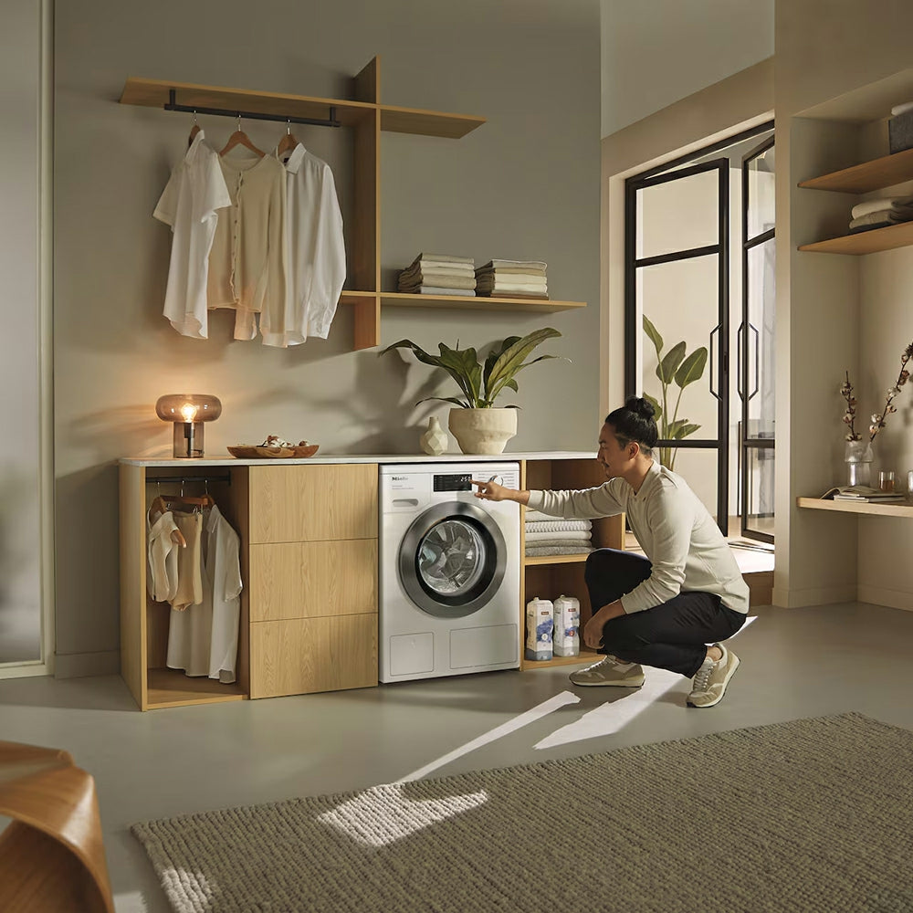 Miele PWash&amp;TDos&amp;Steam 9KG 1400RPM Freestanding Washing Machine - Lotus White | WEG885 WCS from Miele - DID Electrical