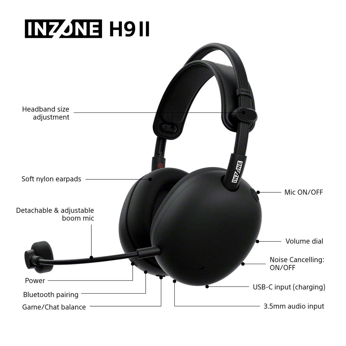 Sony INZONE H9 II Over-Ear Wireless Noise Cancelling Gaming Headset - Black | WHG910NBCE7