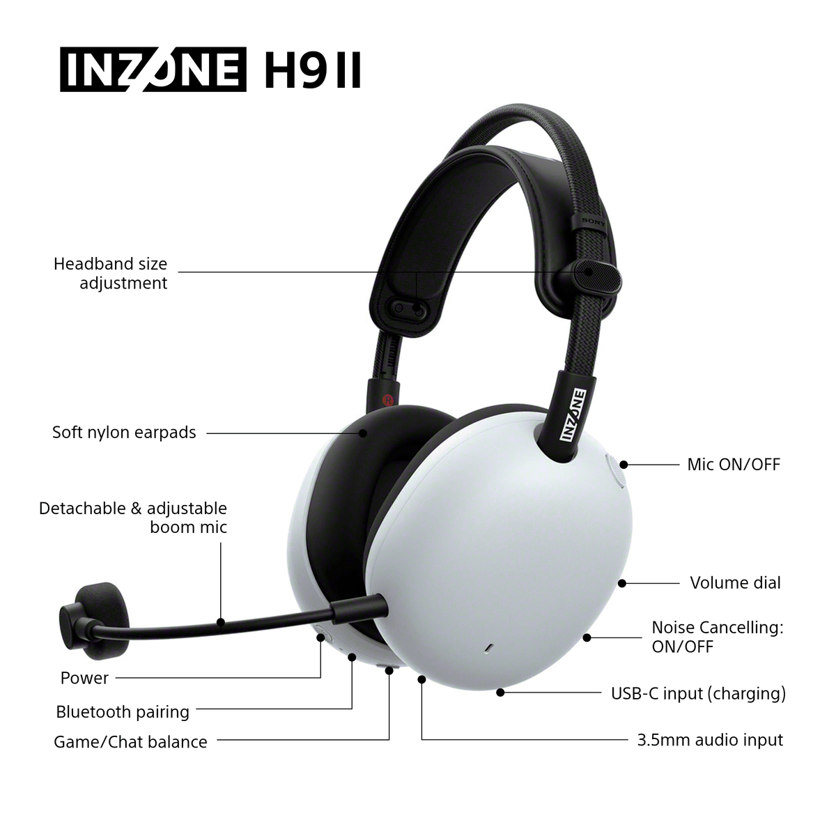 Sony INZONE H9 II Over-Ear Wireless Noise Cancelling Gaming Headset - White | WHG910NWCE7