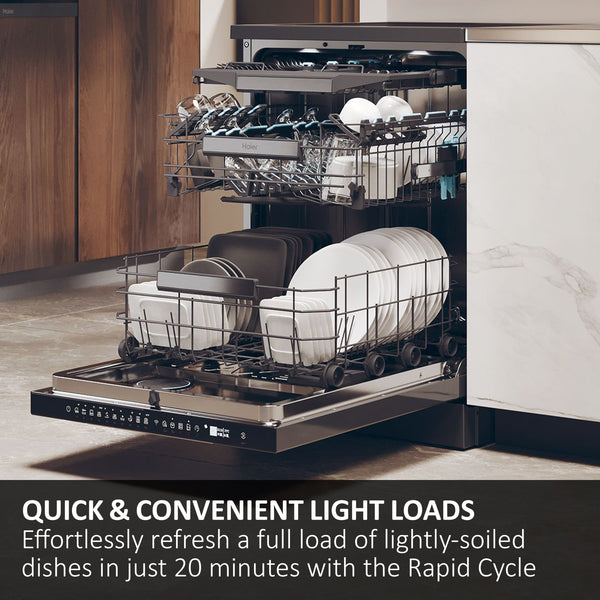 Haier I-Pro Shine Series 7 60CM Freestanding Standard Dishwasher - Anthracite | XF4A4M4PDA-80 from Haier - DID Electrical