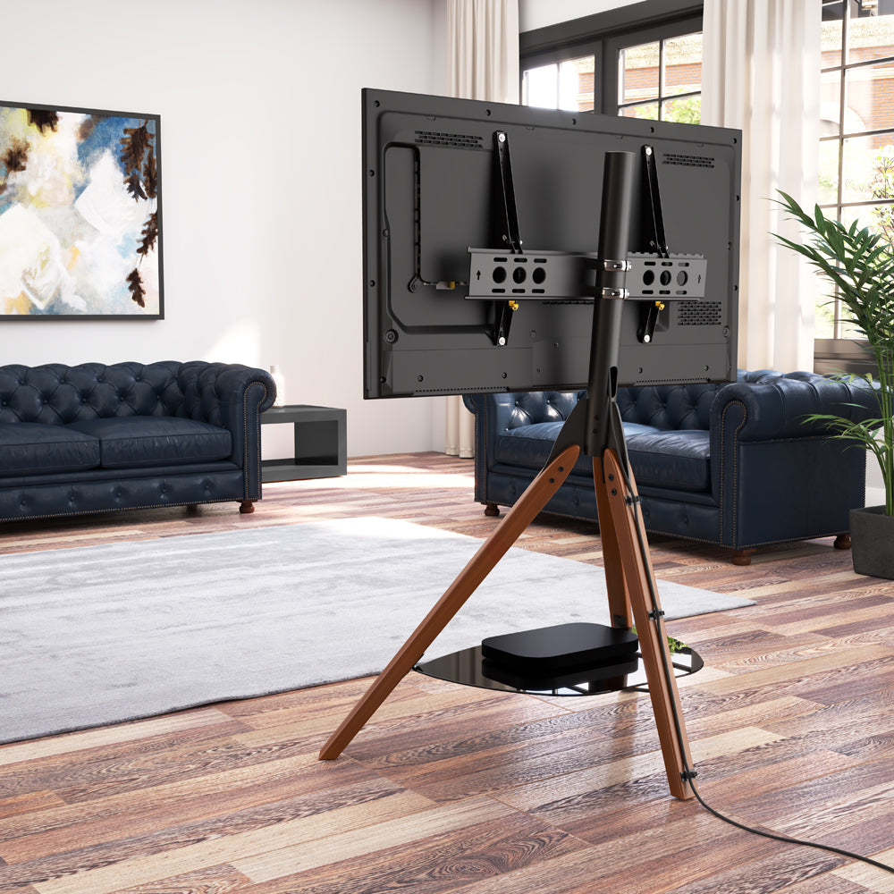 AVF Hoxton Freestanding Tripod TV Stand - Dark Wood &amp; Black | FSL1000HOXDWB from AVF - DID Electrical