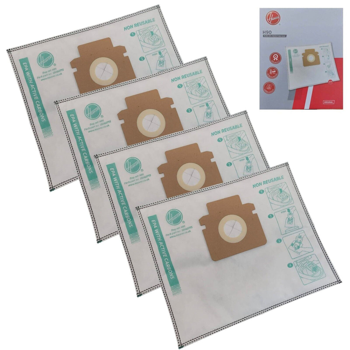 Hoover H90 Vacuum Cleaner Bags H-Energy 300 4 Pieces - White | 35602734 from Hoover - DID Electrical