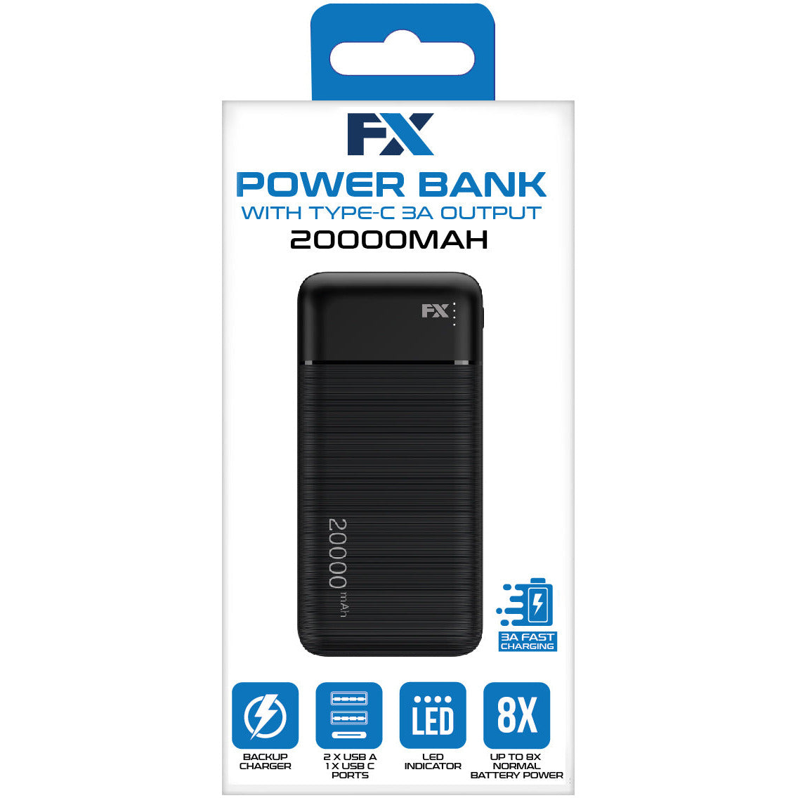 FX 3A 20000mAh Type - C Power Bank - Black | 047466 from FX - DID Electrical