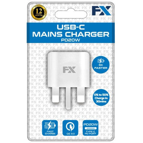 FX Factory 20W USB-C PD Compact Wall Charger - White | 049552 (7670797238460)