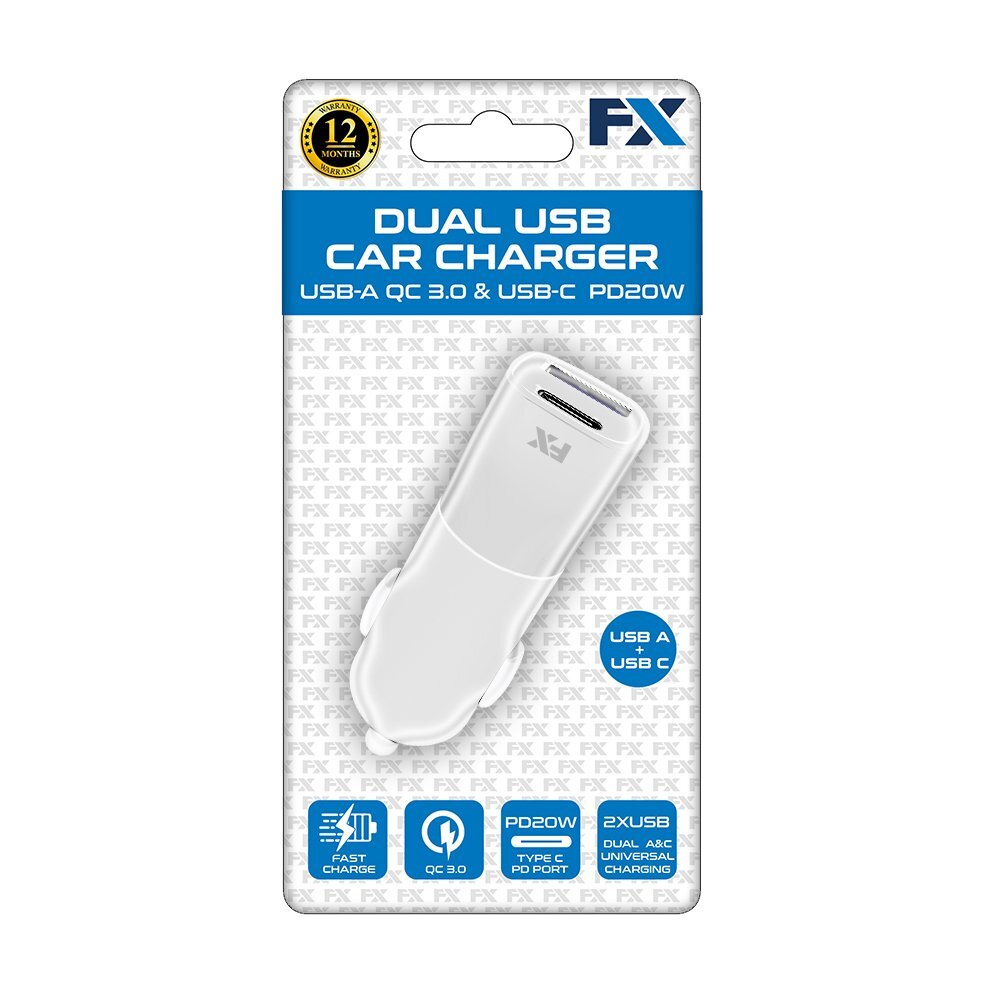 FX Factory 20W USB-A PD20W + USB-A QC3.0 Dual USB Car Charger - Space Grey | 097232 (7551022891196)