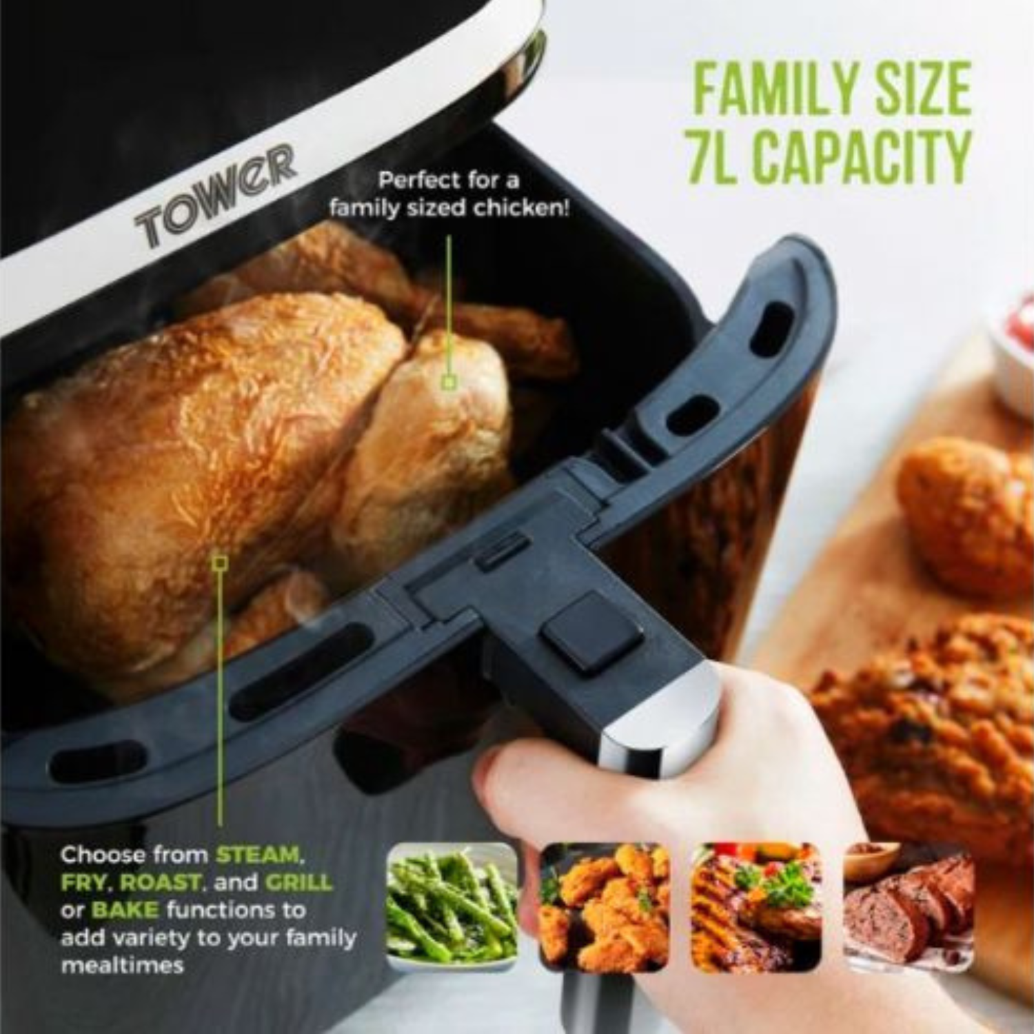 Tower Vortx 1700W 7L Steam Air Fryer - Black | T17101 from Tower - DID Electrical