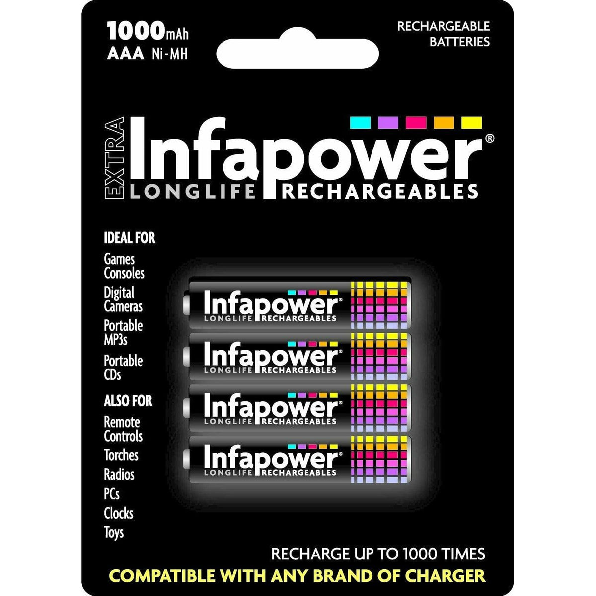 Infapower 1000mAh AAA Rechargeable Batteries - Pack of 4 | 210015 (7576409964732)