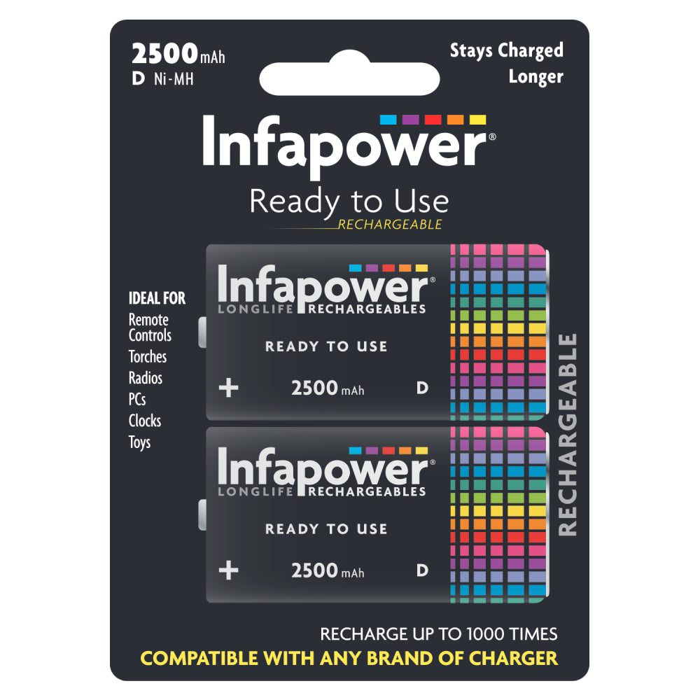 Infapower D Size 2500mAh Rechargeable Batteries - Pack of 2 | 210053 from Infapower - DID Electrical