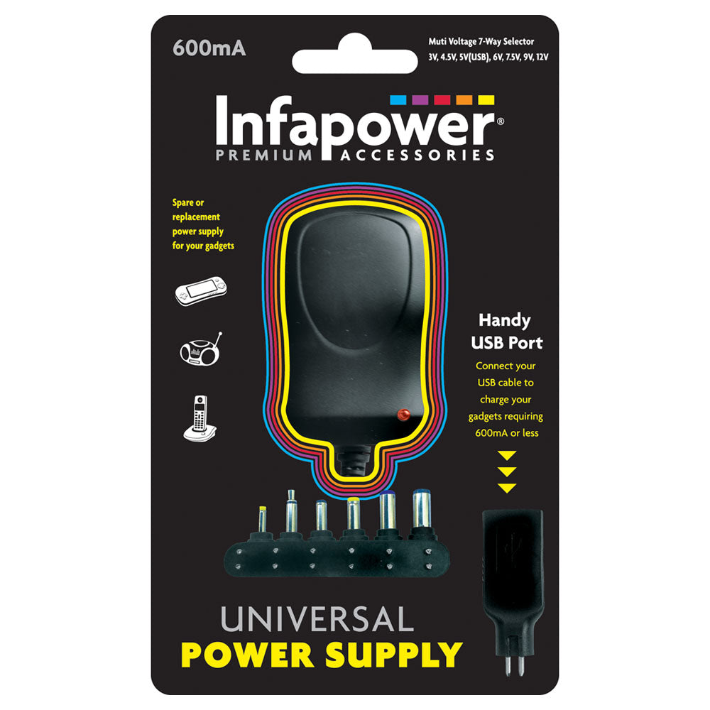 Infapower P001 600mA 7-Way AC/DC Universal Adaptor - Black | 210343 from Infapower - DID Electrical