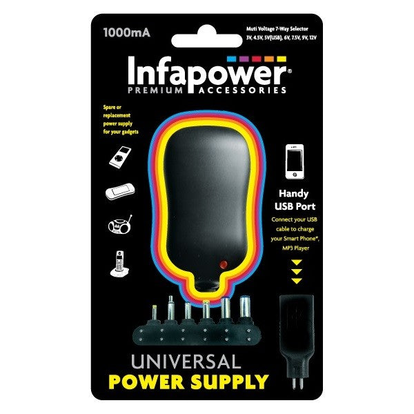 Infapower P002 1000mA 7-Way AC/DC Universal Adaptor - Black | 210350 from Infapower - DID Electrical
