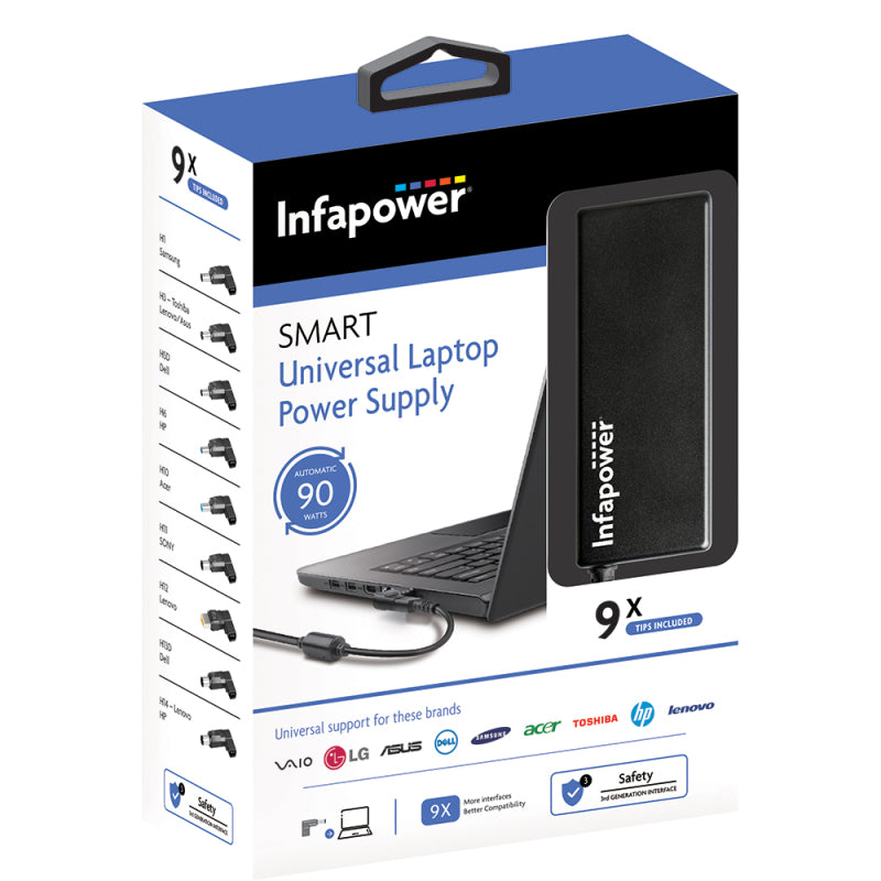 Infapower 90W Automatic Power Supply Universal Laptop Charger - Black | 211432 (7551182930108)
