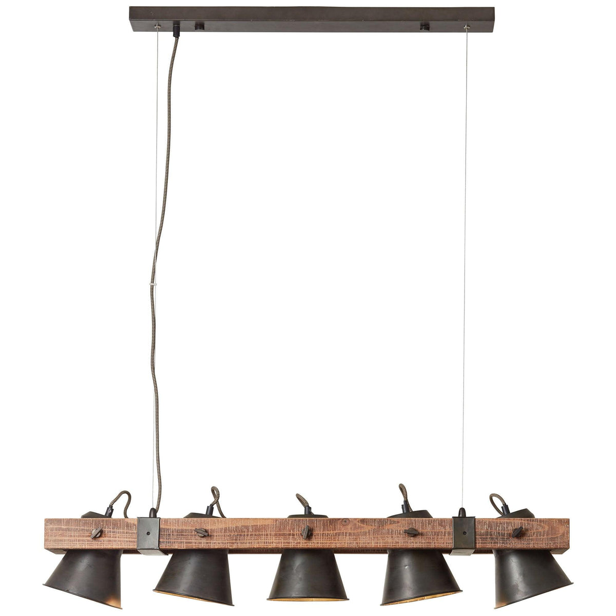 Brilliant 5 Light 50W Plow Pendant Light - Black Steel & Wood | 82175/46 from DID Electrical - guaranteed Irish, guaranteed quality service. (6977607270588)