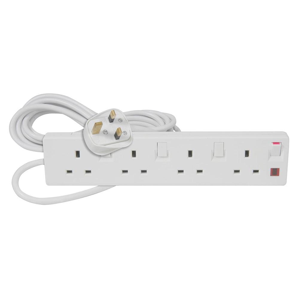 Fleming 2m 4 Way 13A Switched Extension - White | 429841 (7268266442940)