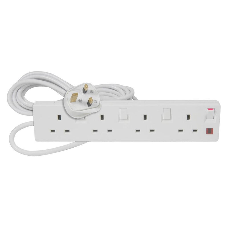 Fleming 2m 4 Way 13A Switched Extension - White | 429841 (7268266442940)