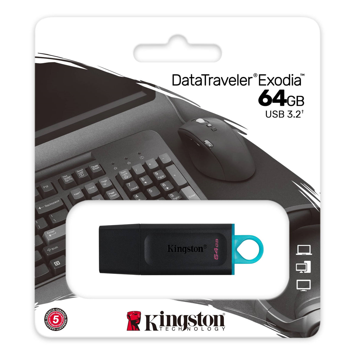 Kingston DataTraveler Exodia 64GB USB 3.2 USB Flash Drive - Black &amp; Cyan | 309829 (7551139414204)