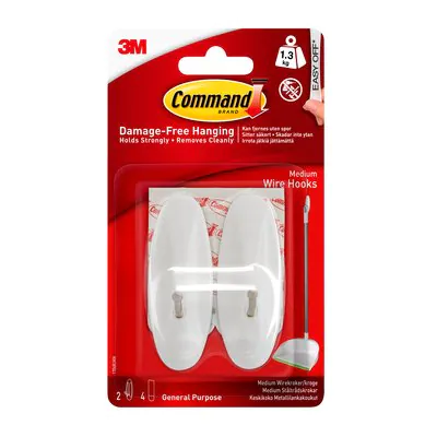 3M Command Medium Wire Hook with Strip - White &amp; Metal | 3M17068 (7671933632700)