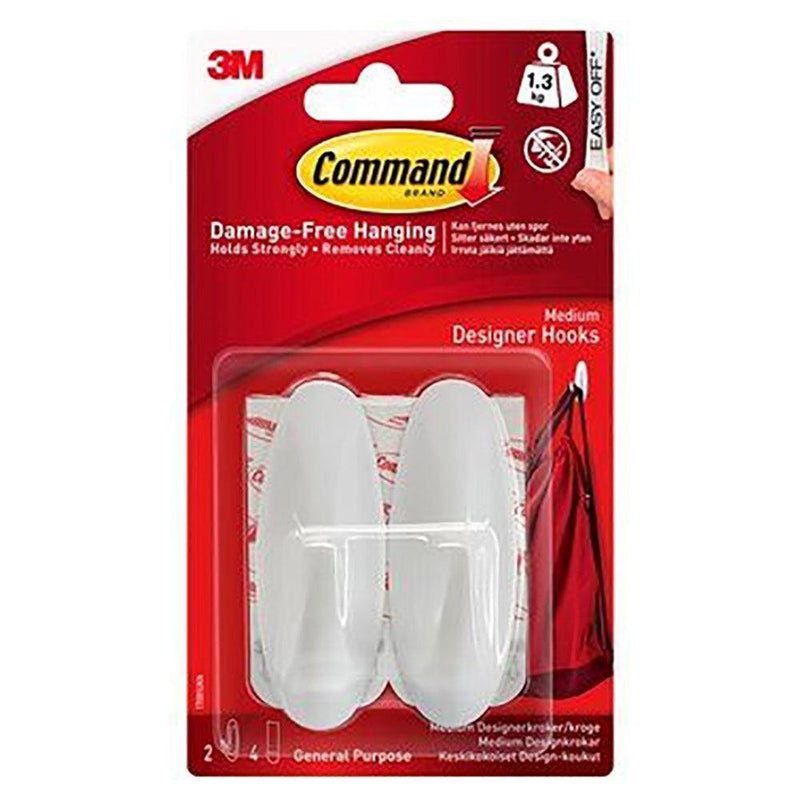 3M Command Medium Designer 2 Hooks/4 Strips Pack - White | 3M17081 (7209827467452)
