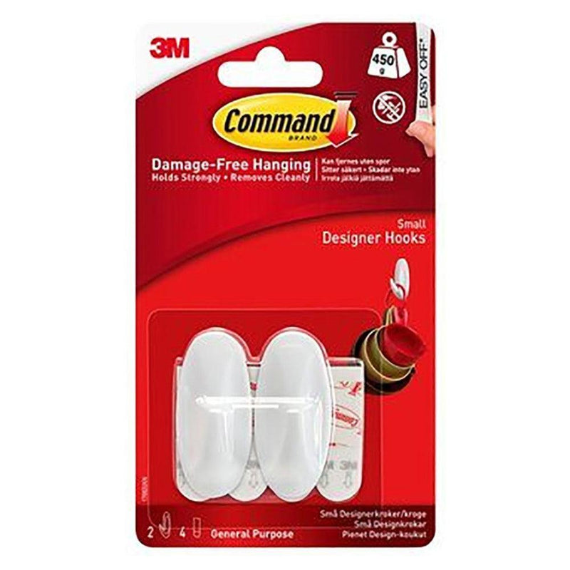 3M Command Small Designer 2 Hooks/4 Strips Pack - White | 3M17082 (7209827532988)