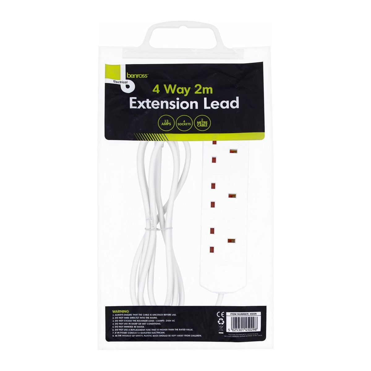 Benross 4 Way 2M Extension Lead - White | 450298 (7630019428540)