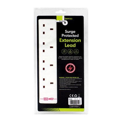 Benross 4 Way 2M 13A Surge Protected Extension Lead - White | 453206 (7615459885244)