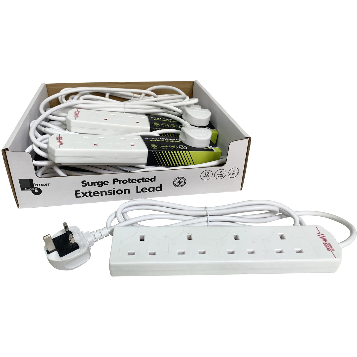 Benross 4 Way 13A 2M Surge Protected Extension Lead - White | 453268 from Benross - DID Electrical