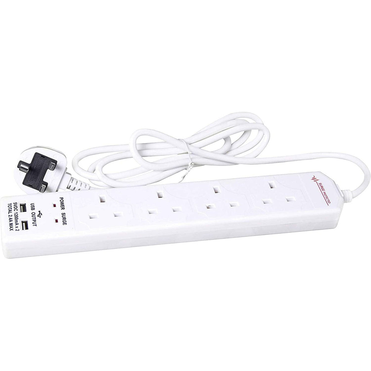 Benross 4 Way 2M 13A Surge Protected USB Extension Lead - White | 456290 (7637291860156)