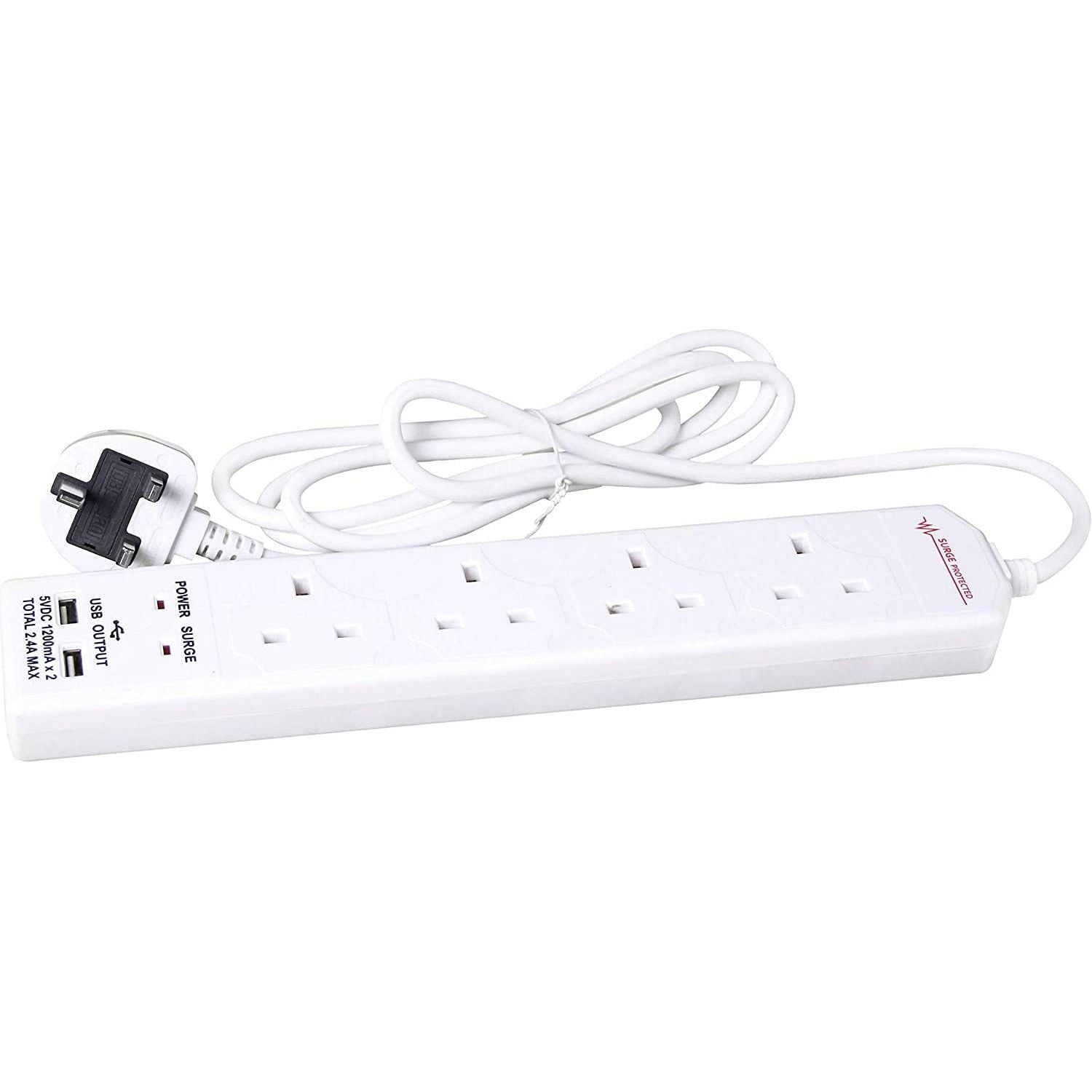 Benross 4 Way 2M 13A Surge Protected USB Extension Lead - White | 456290 (7637291860156)