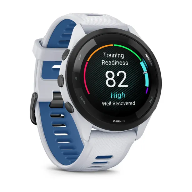 Garmin Forerunner 265 Running Smartwatch - Whitestone &amp; Tidal Blue | 49-GAR-010-02810-11 from Garmin - DID Electrical